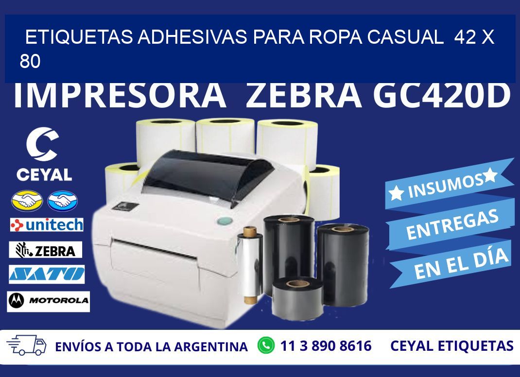 ETIQUETAS ADHESIVAS PARA ROPA CASUAL  42 x 80