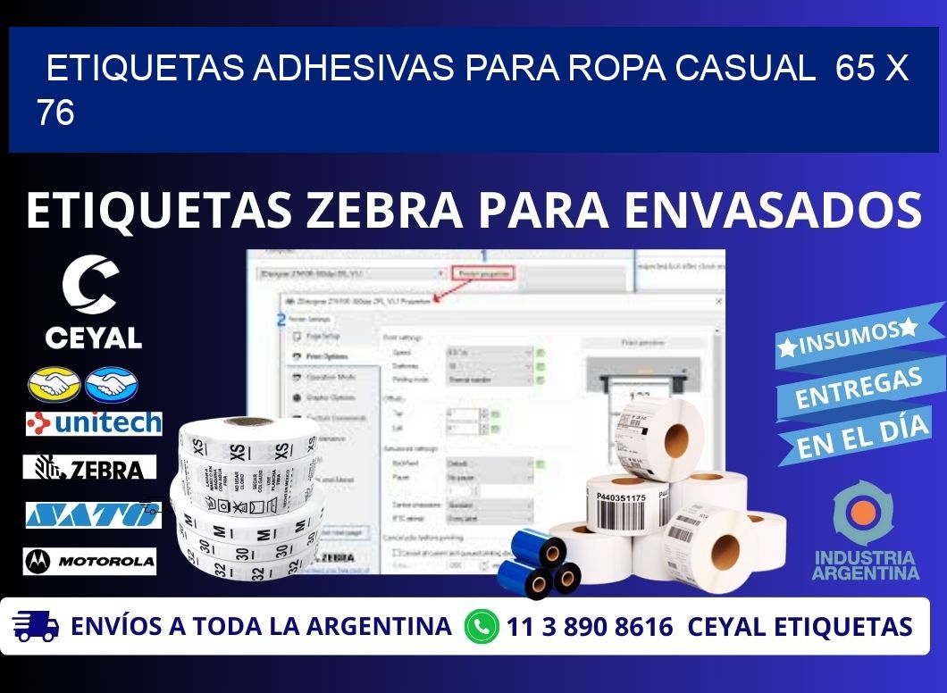 ETIQUETAS ADHESIVAS PARA ROPA CASUAL  65 x 76
