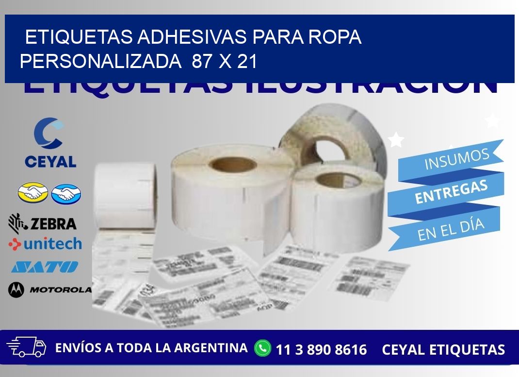 ETIQUETAS ADHESIVAS PARA ROPA PERSONALIZADA  87 x 21