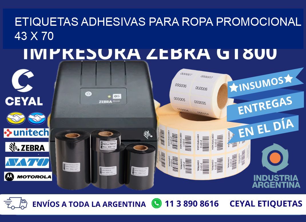 ETIQUETAS ADHESIVAS PARA ROPA PROMOCIONAL  43 x 70