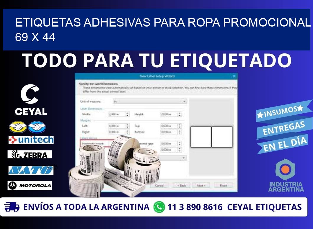 ETIQUETAS ADHESIVAS PARA ROPA PROMOCIONAL  69 x 44