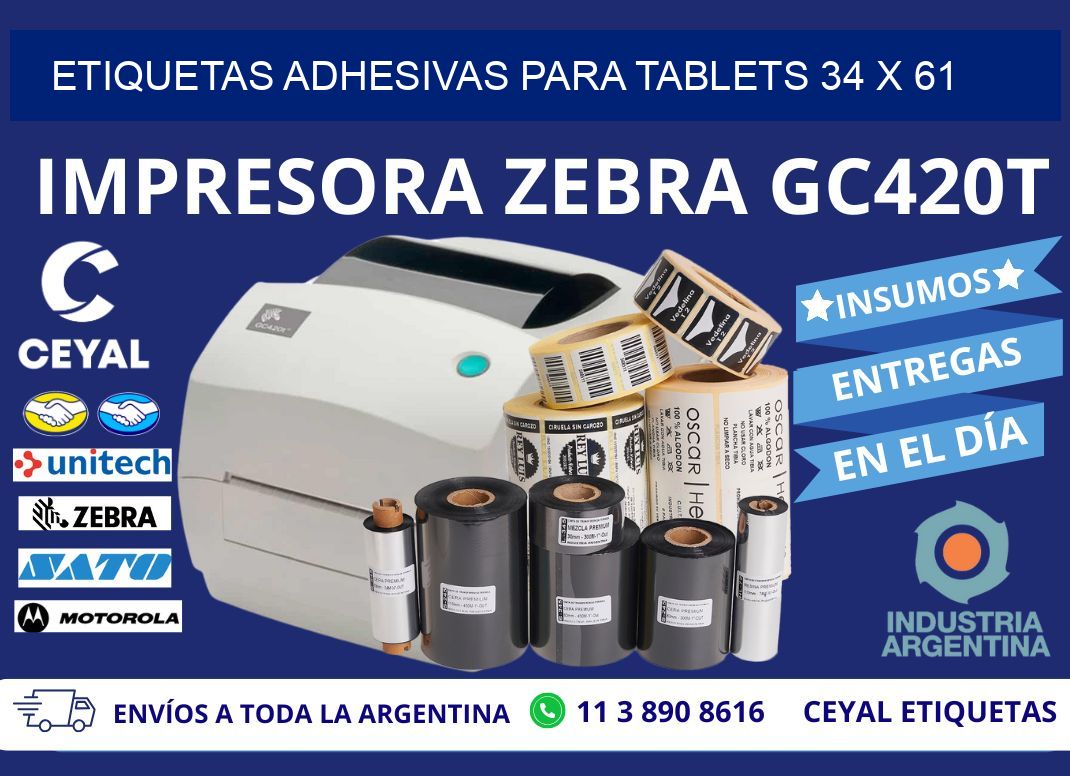 ETIQUETAS ADHESIVAS PARA TABLETS 34 x 61