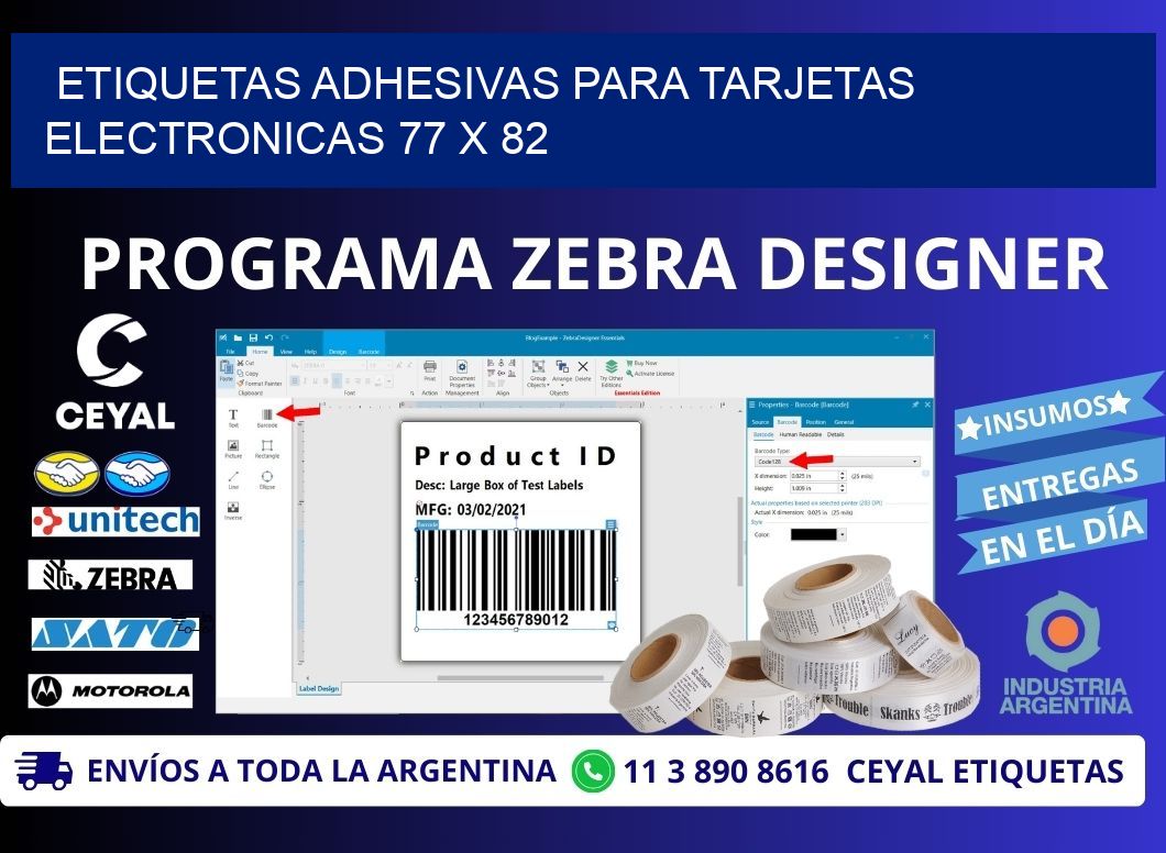 ETIQUETAS ADHESIVAS PARA TARJETAS ELECTRONICAS 77 x 82