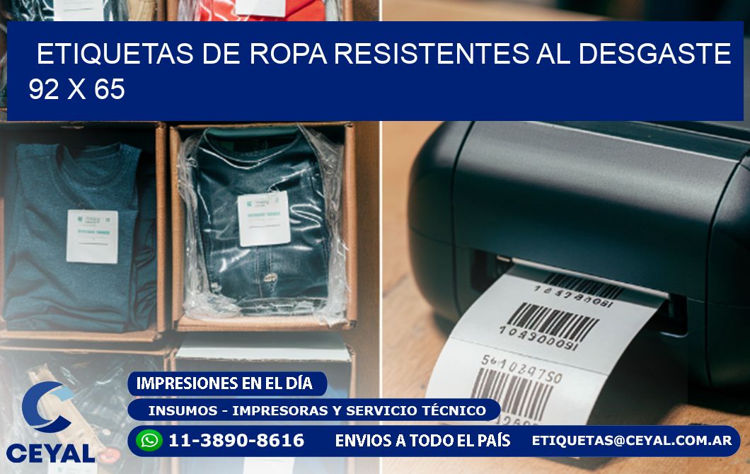 ETIQUETAS DE ROPA RESISTENTES AL DESGASTE 92 x 65