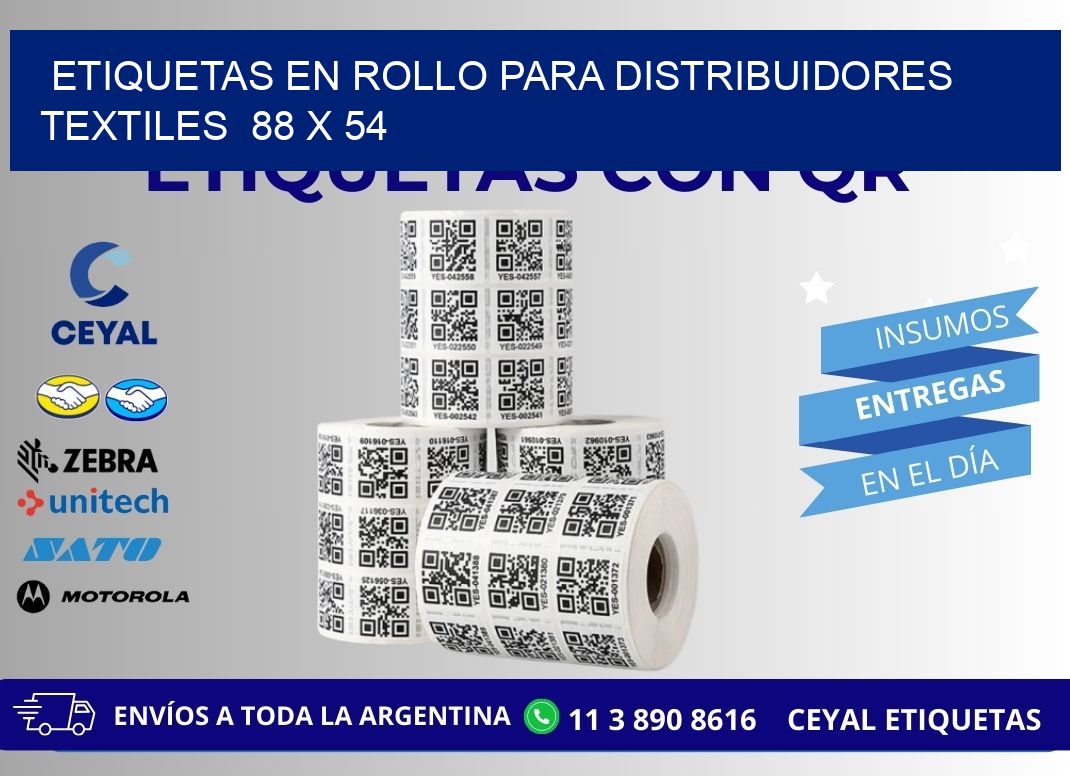 ETIQUETAS EN ROLLO PARA DISTRIBUIDORES TEXTILES  88 x 54