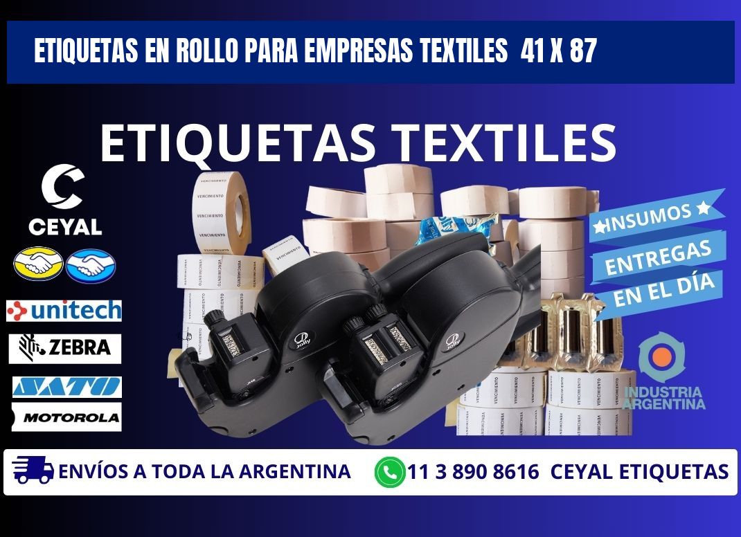 ETIQUETAS EN ROLLO PARA EMPRESAS TEXTILES  41 x 87