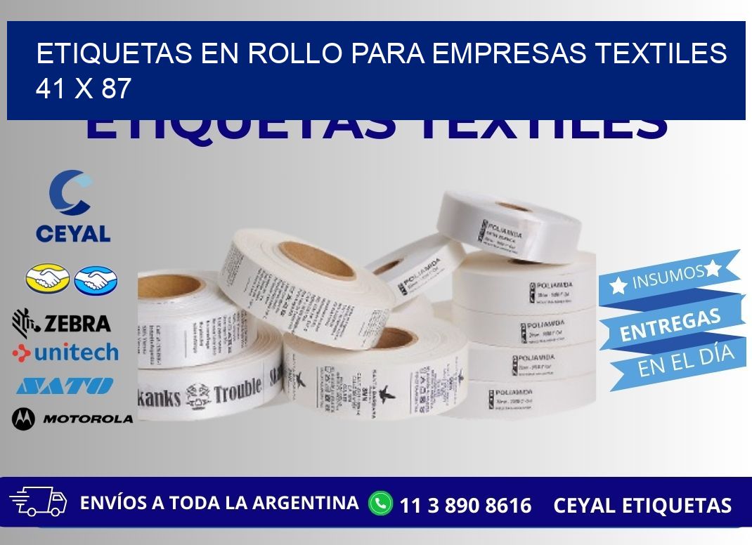 ETIQUETAS EN ROLLO PARA EMPRESAS TEXTILES  41 x 87