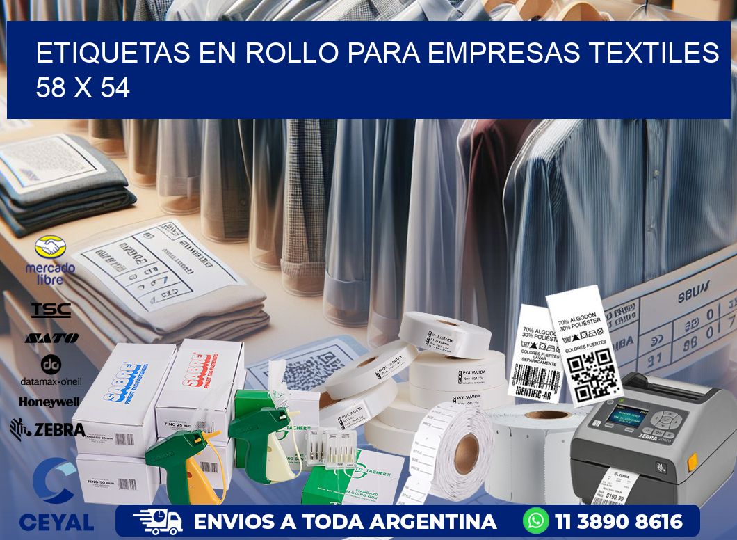 ETIQUETAS EN ROLLO PARA EMPRESAS TEXTILES  58 x 54