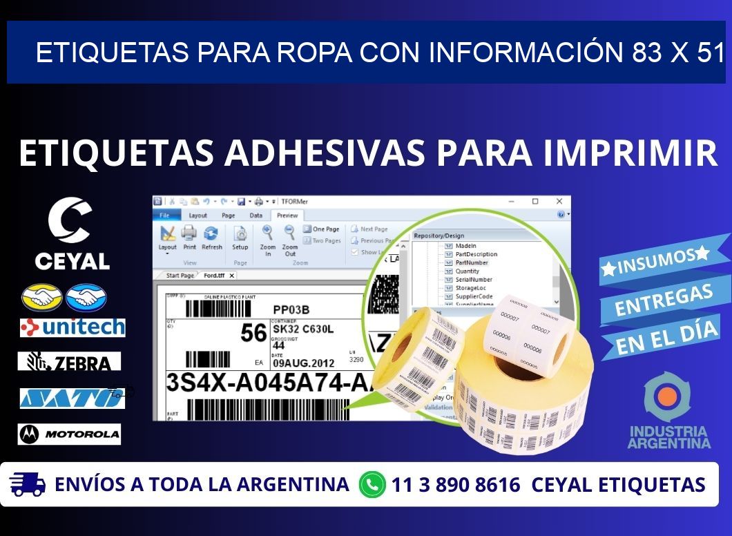ETIQUETAS PARA ROPA CON INFORMACIÓN 83 x 51