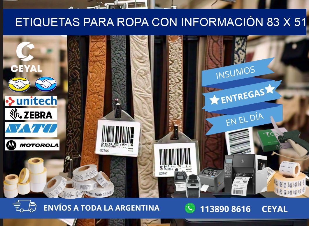 ETIQUETAS PARA ROPA CON INFORMACIÓN 83 x 51