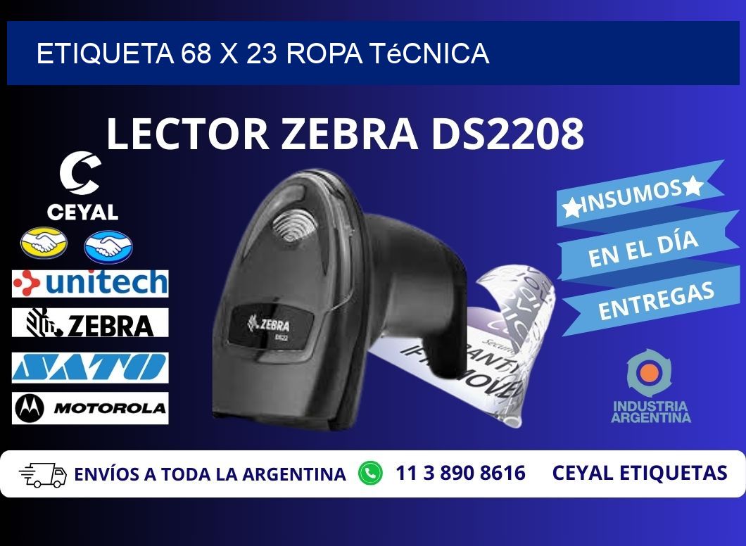 Etiqueta 68 x 23 ropa técnica