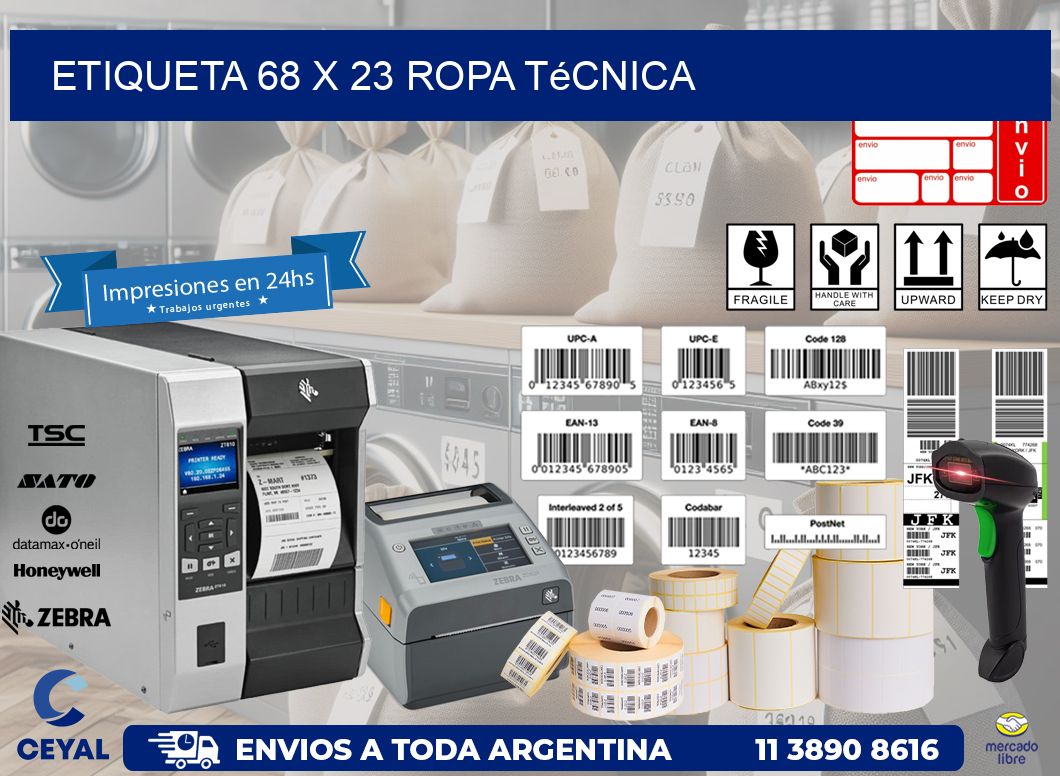 Etiqueta 68 x 23 ropa técnica