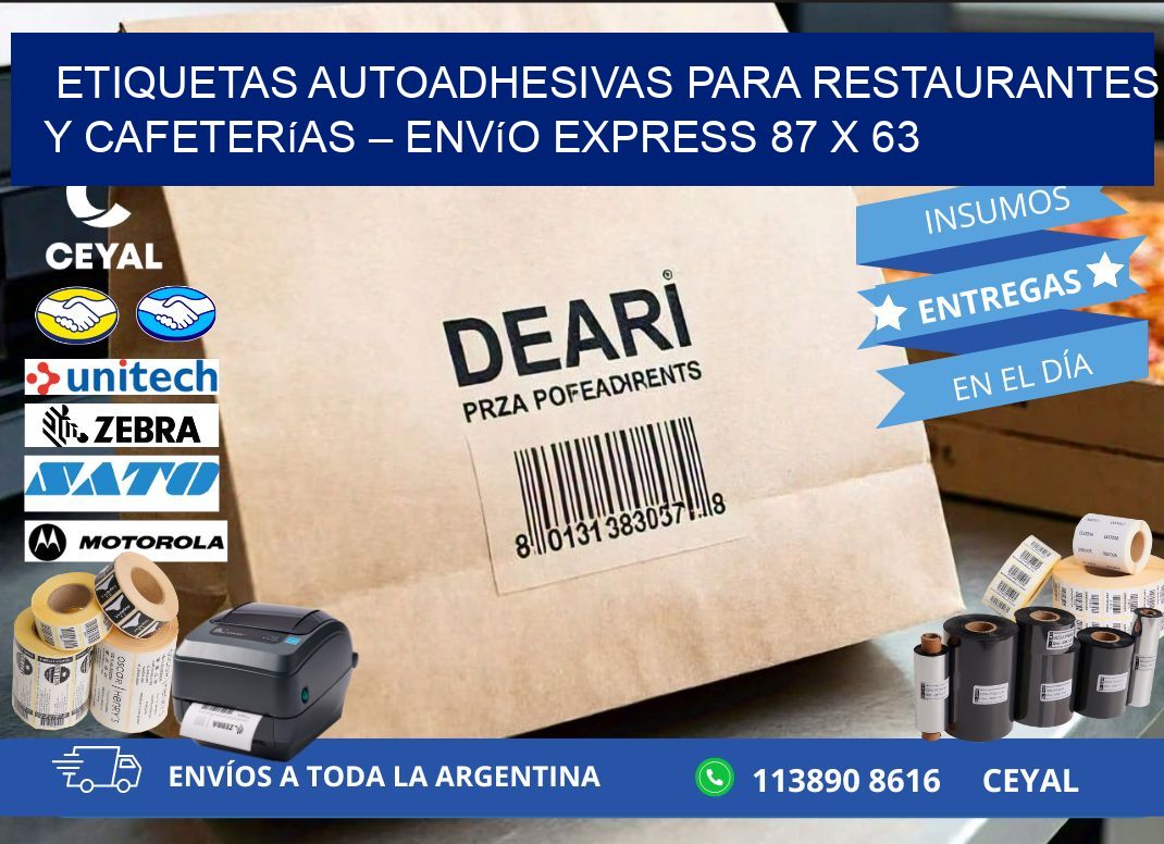 Etiquetas autoadhesivas para restaurantes y cafeterías – Envío express 87 x 63