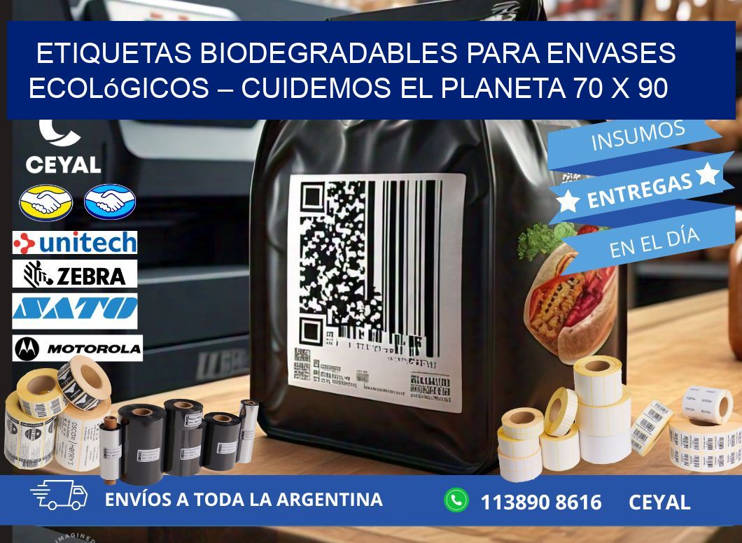 Etiquetas biodegradables para envases ecológicos – Cuidemos el planeta 70 x 90