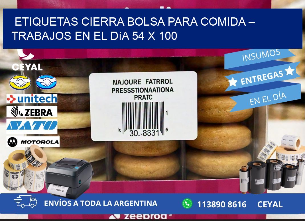 Etiquetas cierra bolsa para comida – Trabajos en el día 54 x 100