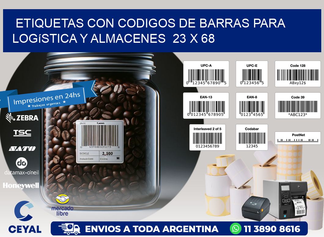 Etiquetas con Codigos de Barras para Logística y Almacenes  23 x 68