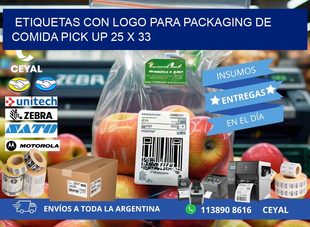 Etiquetas con logo para packaging de comida pick up 25 x 33