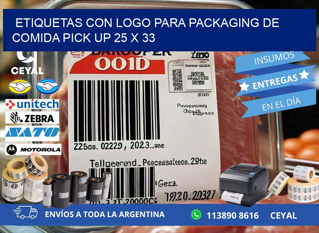 Etiquetas con logo para packaging de comida pick up 25 x 33