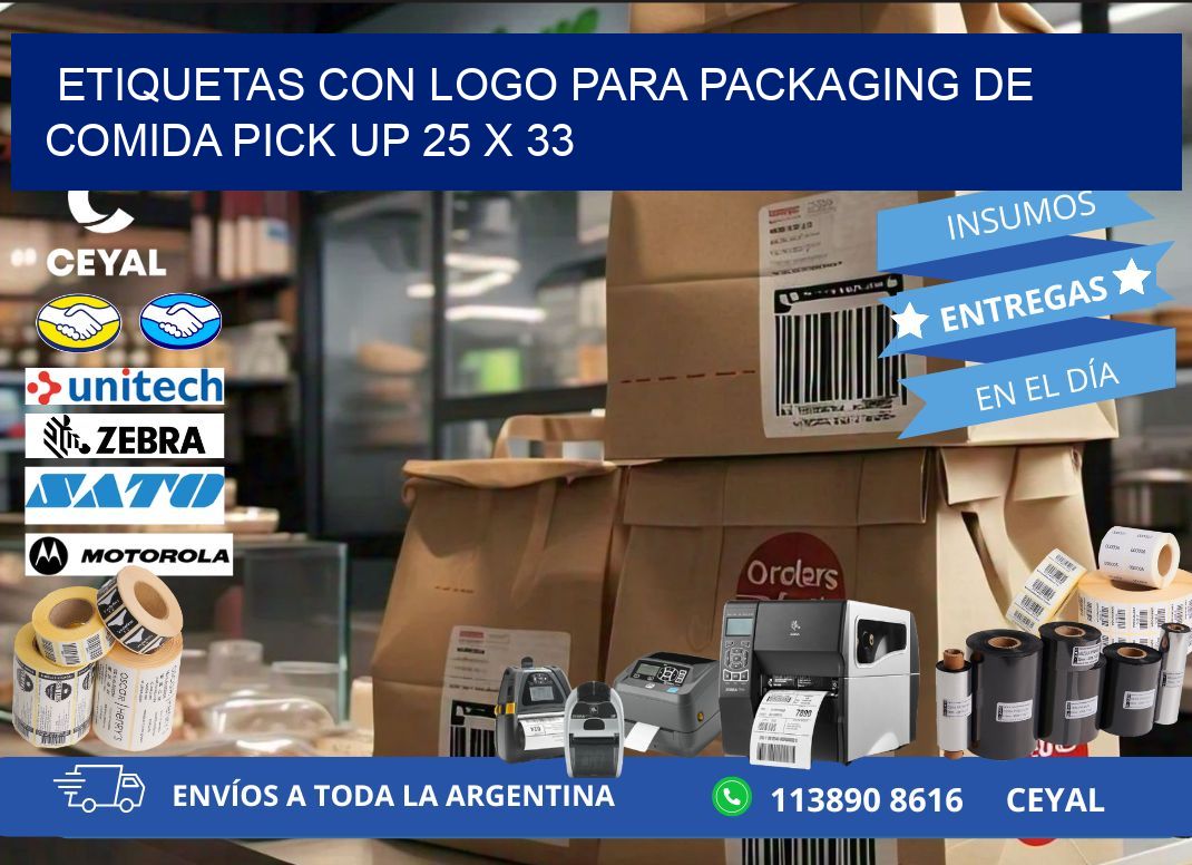 Etiquetas con logo para packaging de comida pick up 25 x 33