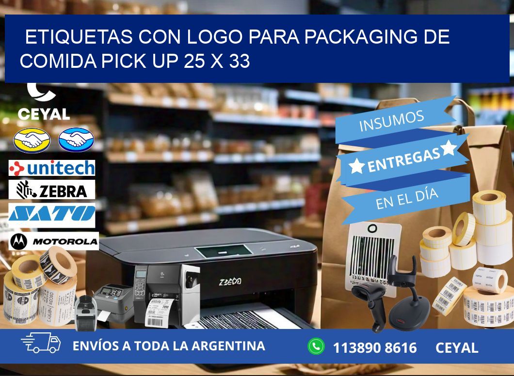 Etiquetas con logo para packaging de comida pick up 25 x 33