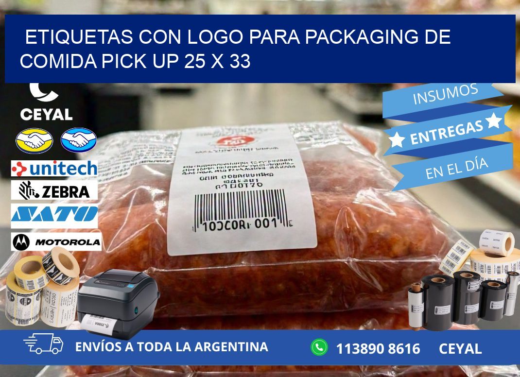 Etiquetas con logo para packaging de comida pick up 25 x 33