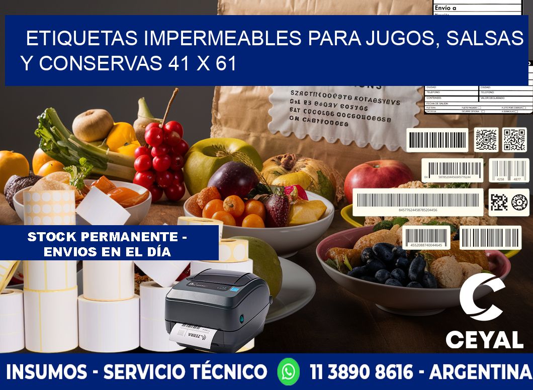 Etiquetas impermeables para jugos, salsas y conservas 41 x 61