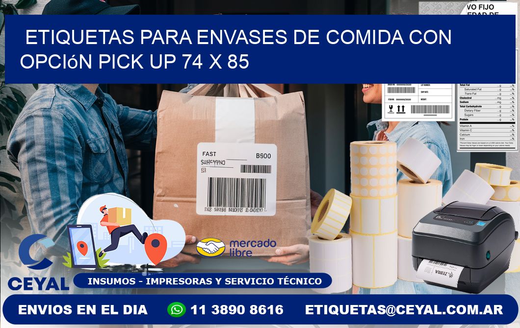 Etiquetas para envases de comida con opción pick up 74 x 85