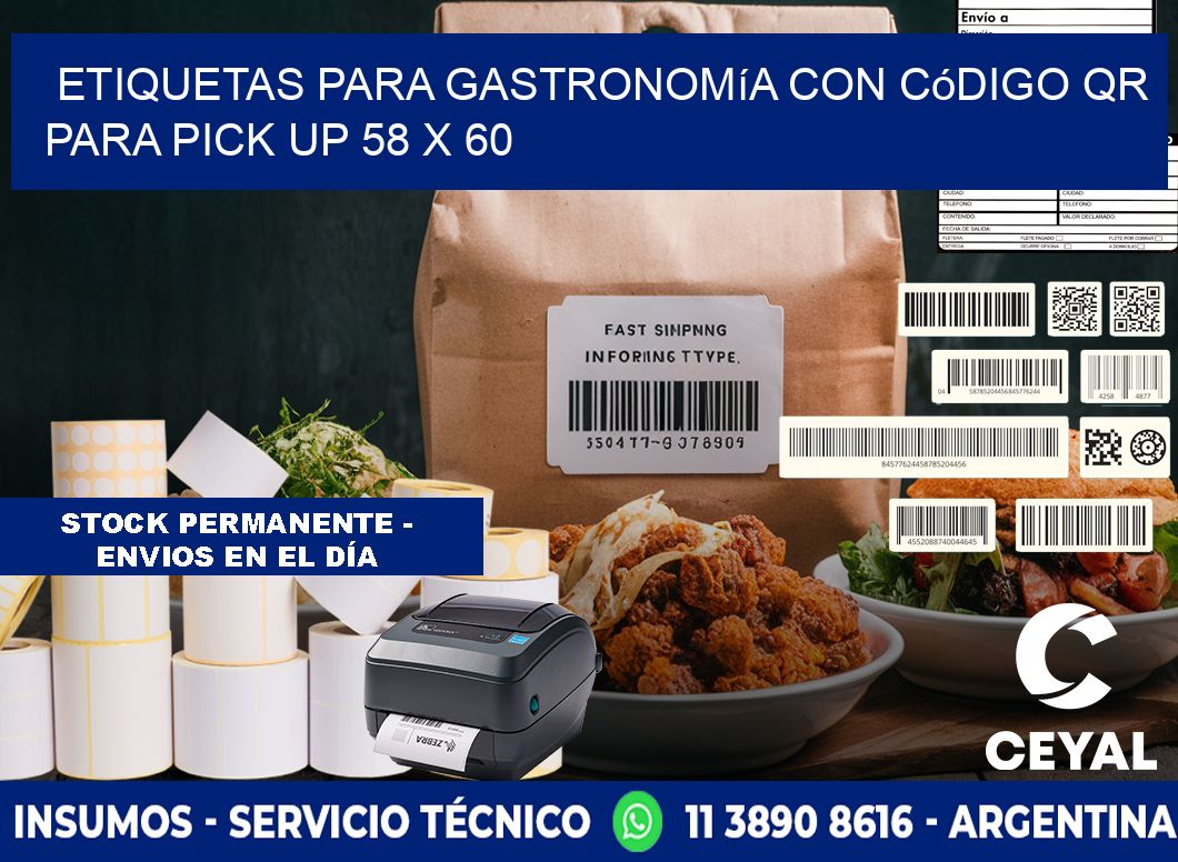 Etiquetas para gastronomía con código QR para pick up 58 x 60