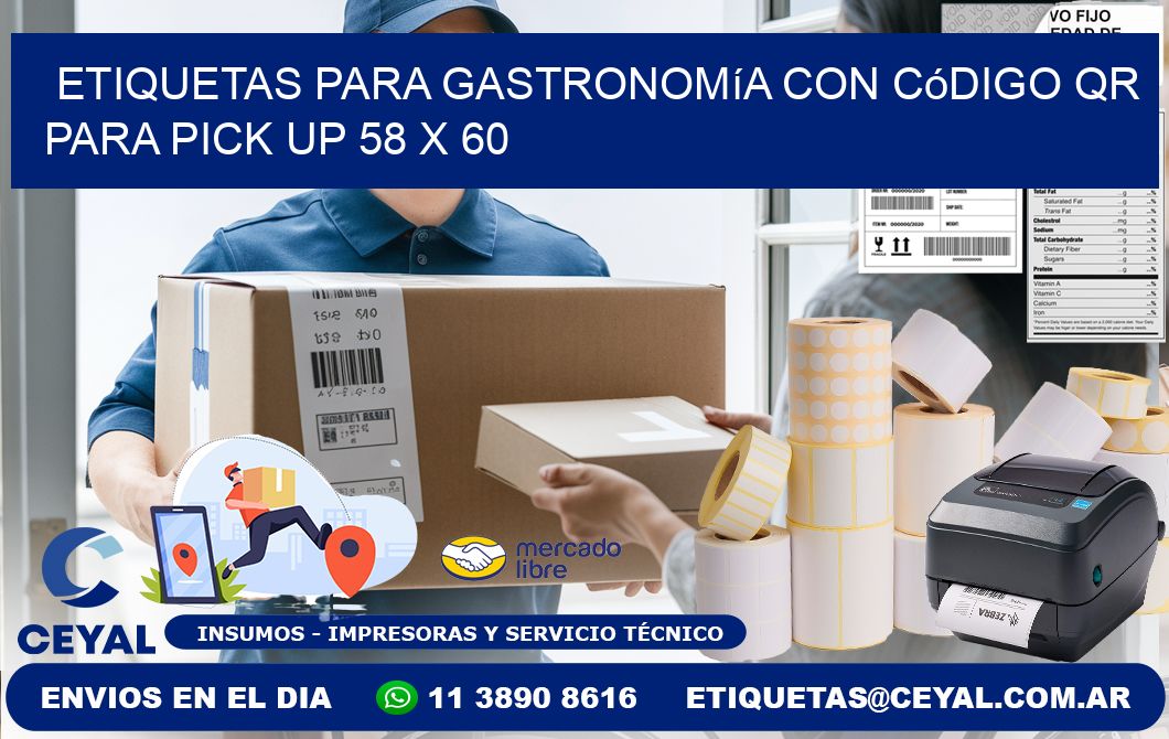 Etiquetas para gastronomía con código QR para pick up 58 x 60