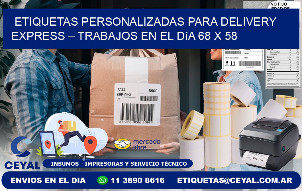 Etiquetas personalizadas para delivery express – Trabajos en el día 68 x 58