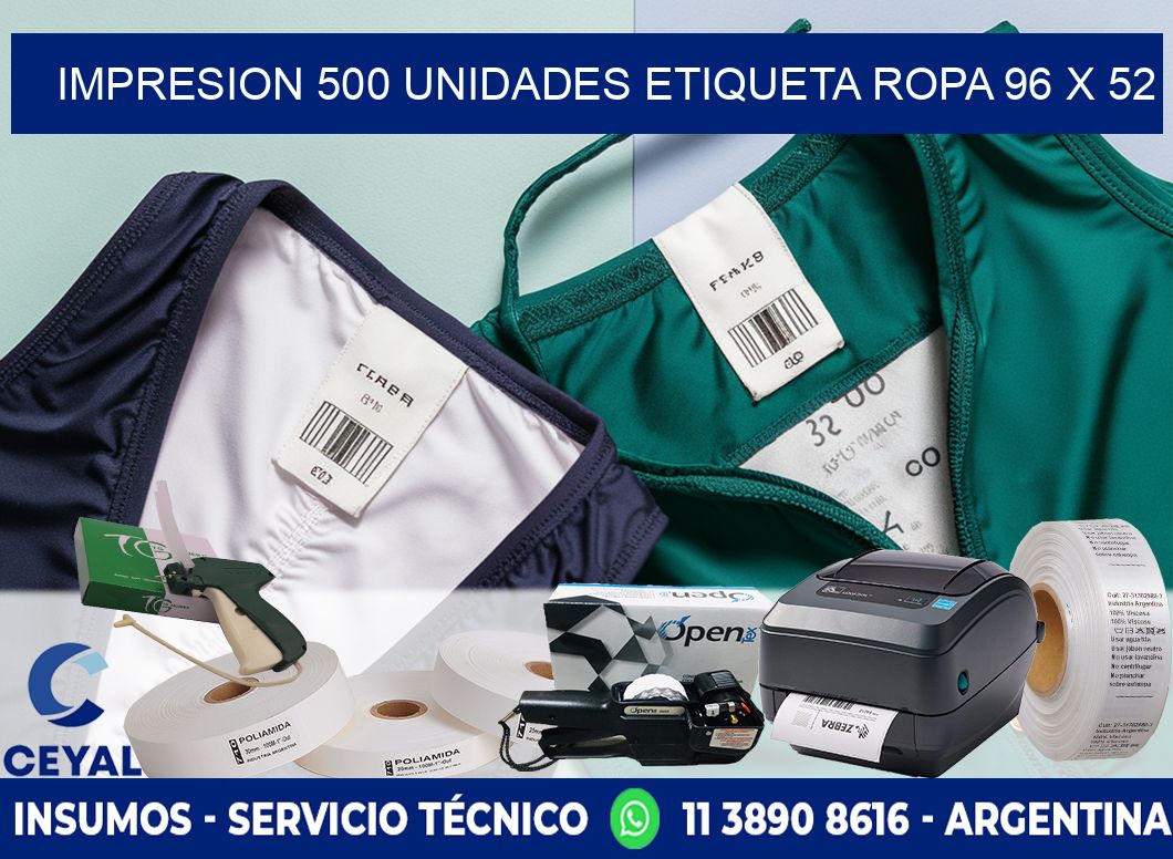 IMPRESION 500 UNIDADES ETIQUETA ROPA 96 x 52