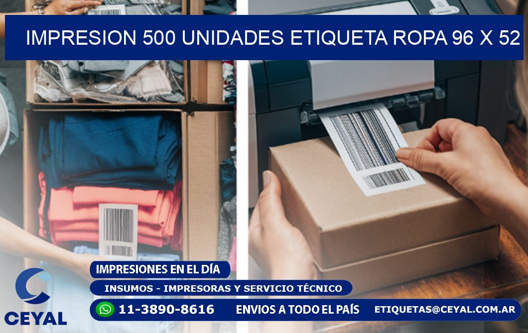 IMPRESION 500 UNIDADES ETIQUETA ROPA 96 x 52