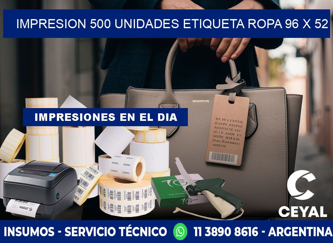 IMPRESION 500 UNIDADES ETIQUETA ROPA 96 x 52
