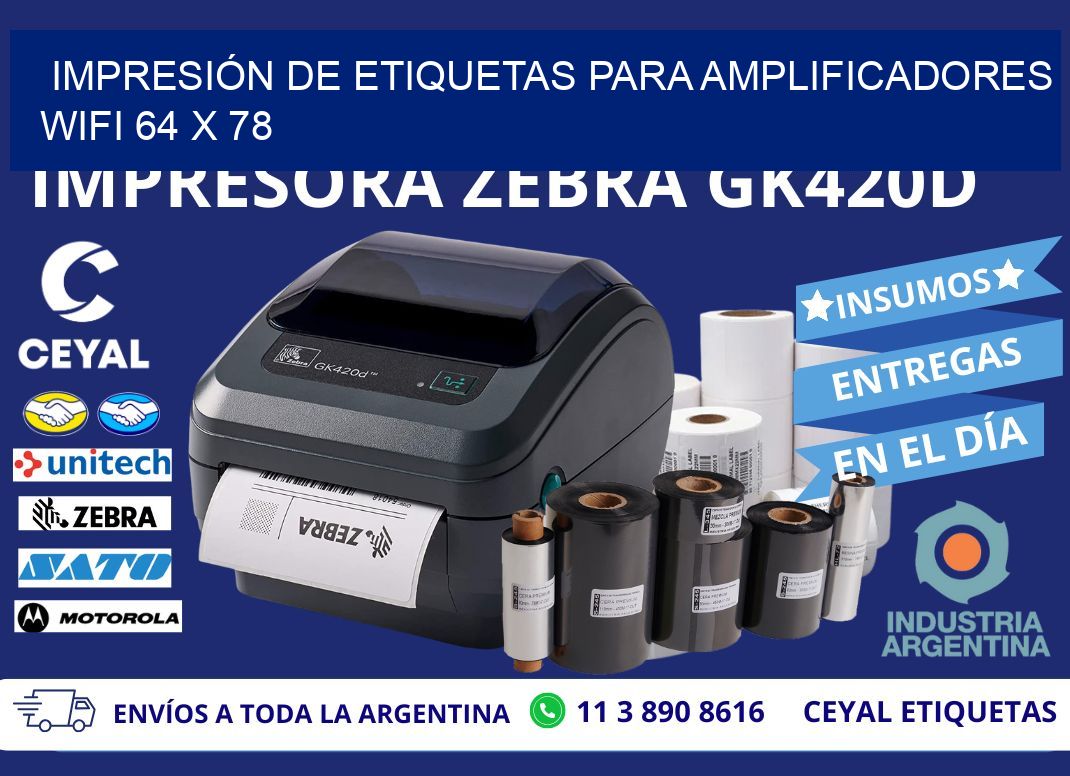 IMPRESIÓN DE ETIQUETAS PARA AMPLIFICADORES WIFI 64 x 78