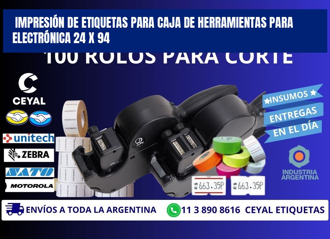 IMPRESIÓN DE ETIQUETAS PARA CAJA DE HERRAMIENTAS PARA ELECTRÓNICA 24 x 94