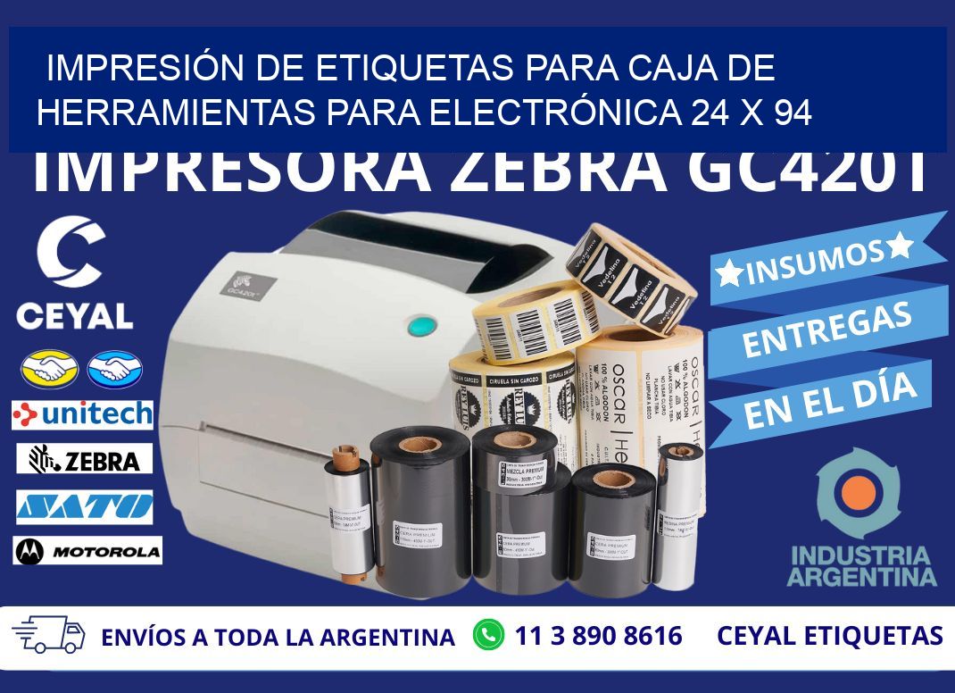 IMPRESIÓN DE ETIQUETAS PARA CAJA DE HERRAMIENTAS PARA ELECTRÓNICA 24 x 94
