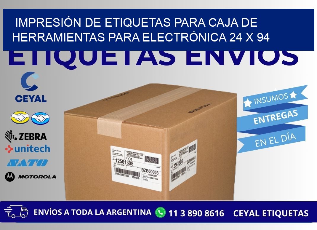 IMPRESIÓN DE ETIQUETAS PARA CAJA DE HERRAMIENTAS PARA ELECTRÓNICA 24 x 94