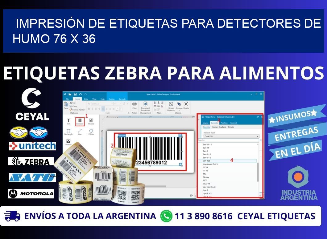 IMPRESIÓN DE ETIQUETAS PARA DETECTORES DE HUMO 76 x 36