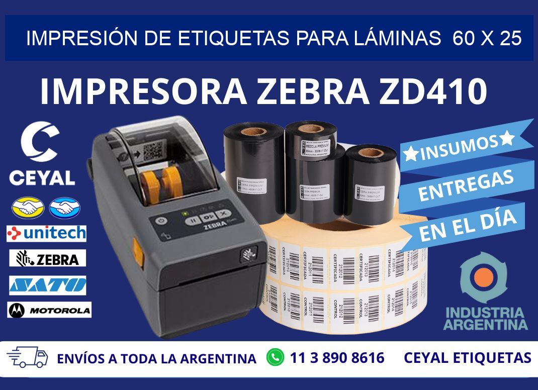 IMPRESIÓN DE ETIQUETAS PARA LÁMINAS 60 x 25