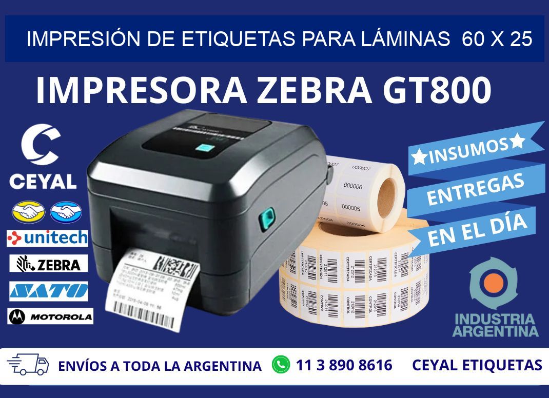 IMPRESIÓN DE ETIQUETAS PARA LÁMINAS 60 x 25