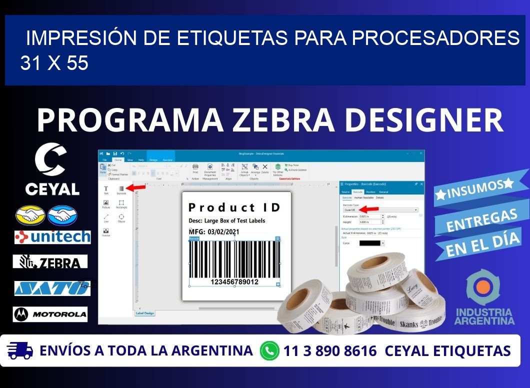 IMPRESIÓN DE ETIQUETAS PARA PROCESADORES 31 x 55