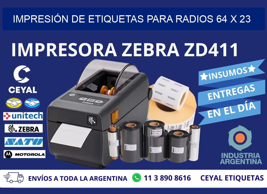 IMPRESIÓN DE ETIQUETAS PARA RADIOS 64 x 23