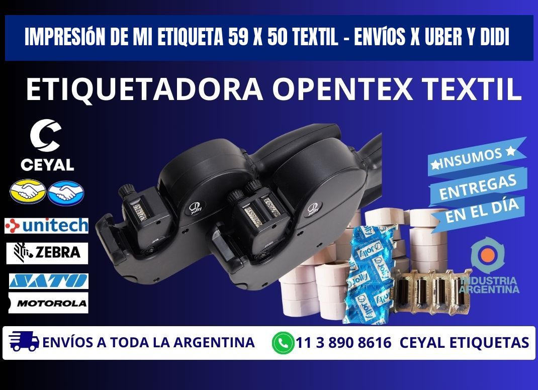 Impresión de mi Etiqueta 59 x 50 textil – Envíos x Uber y DiDi