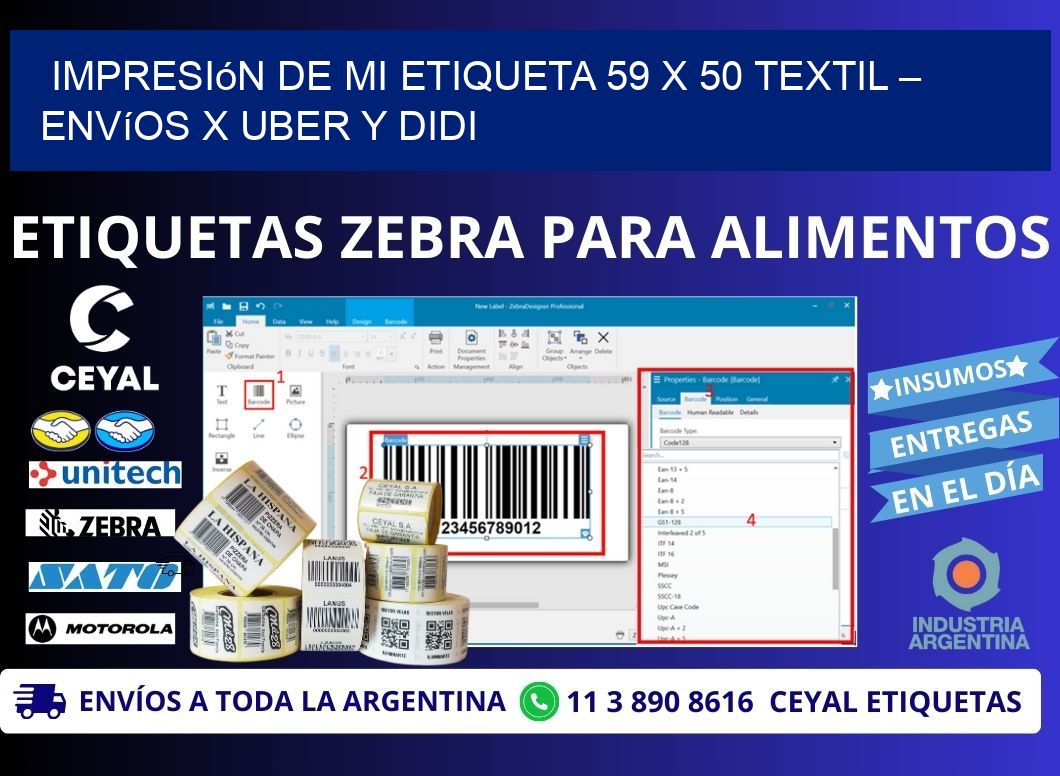 Impresión de mi Etiqueta 59 x 50 textil – Envíos x Uber y DiDi