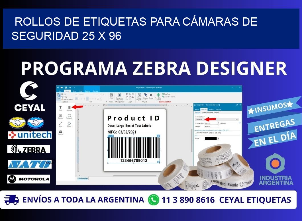 ROLLOS DE ETIQUETAS PARA CÁMARAS DE SEGURIDAD 25 x 96