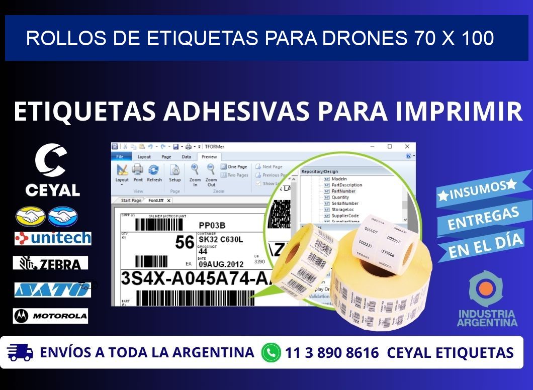 ROLLOS DE ETIQUETAS PARA DRONES 70 x 100