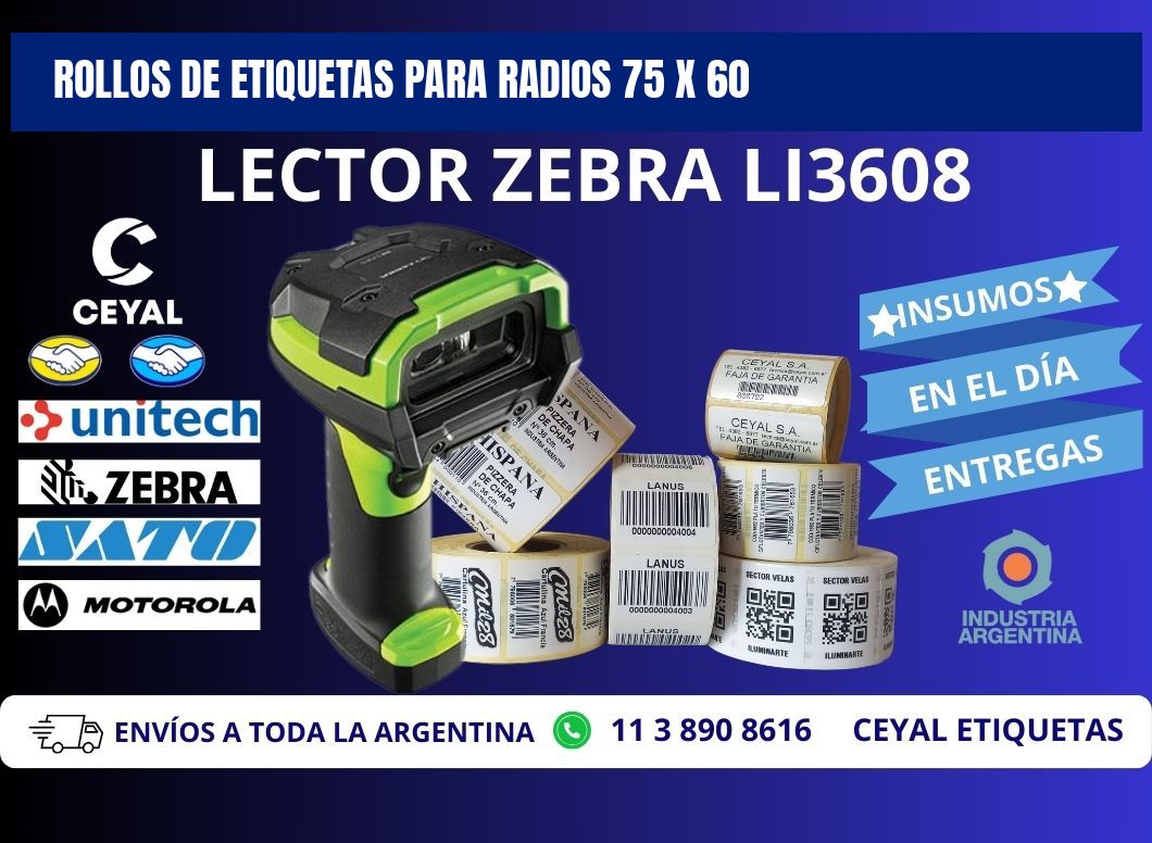 ROLLOS DE ETIQUETAS PARA RADIOS 75 x 60