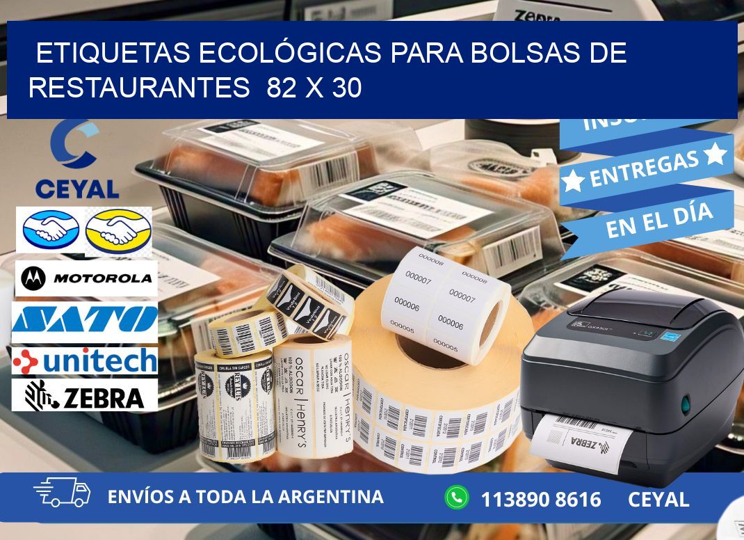 ETIQUETAS ECOLÓGICAS PARA BOLSAS DE RESTAURANTES  82 x 30