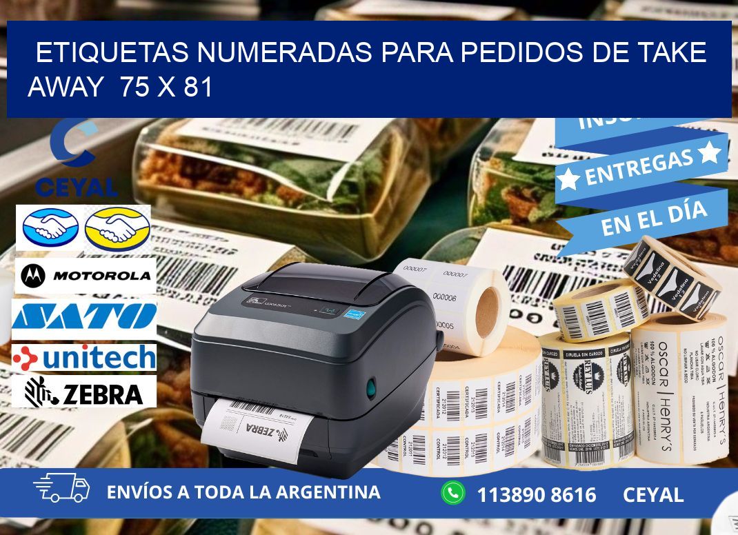ETIQUETAS NUMERADAS PARA PEDIDOS DE TAKE AWAY  75 x 81