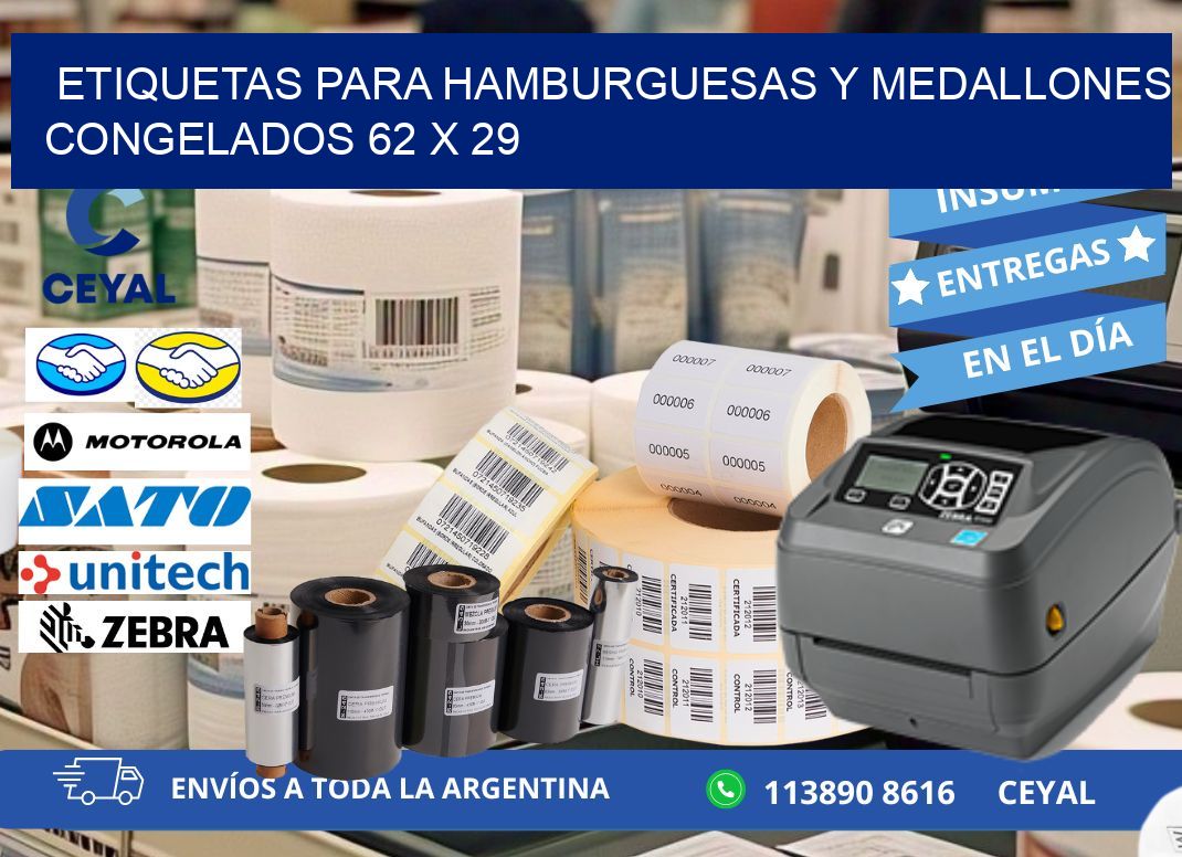 ETIQUETAS PARA HAMBURGUESAS Y MEDALLONES CONGELADOS 62 x 29